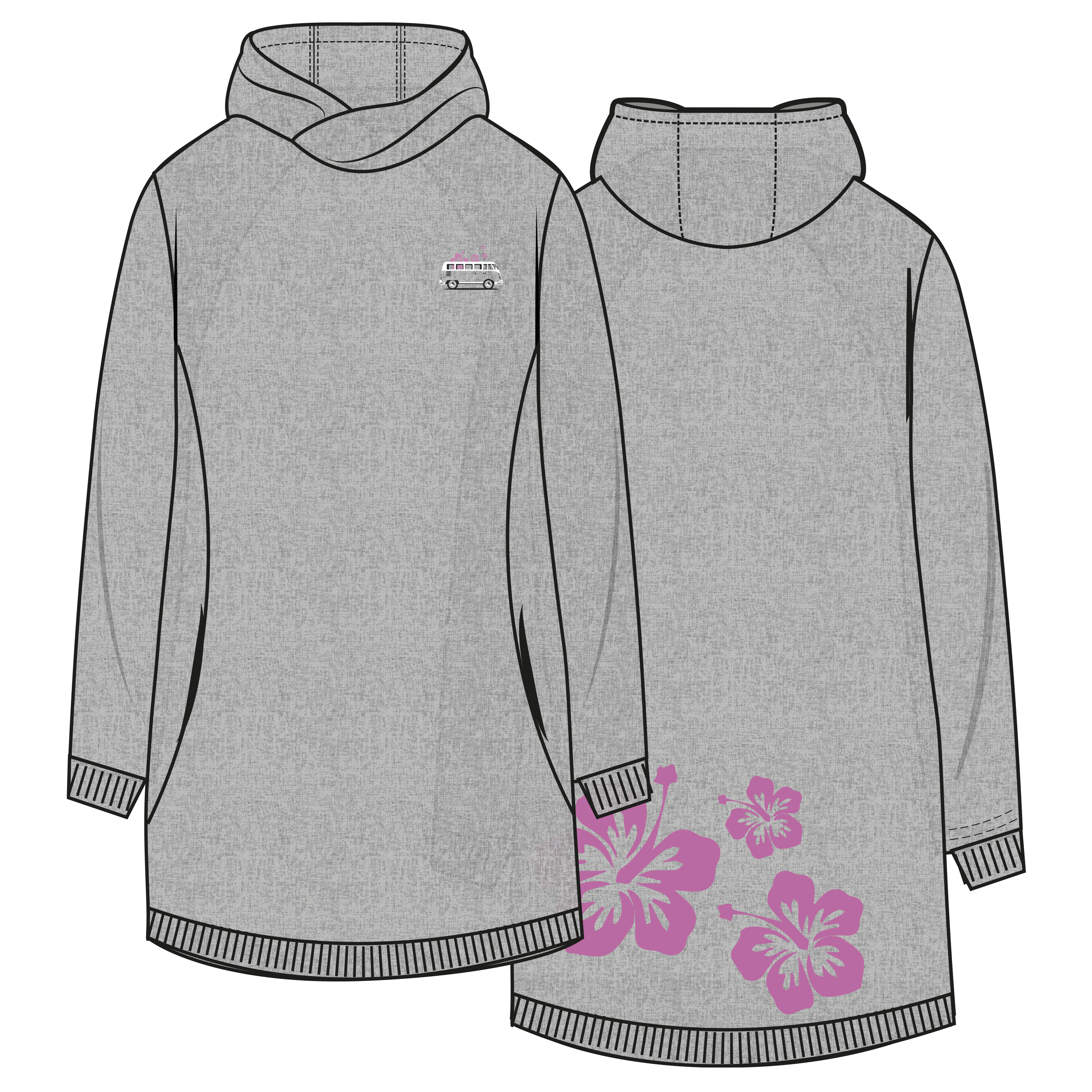 Muggelig Long Hooded Sweat - greymelange